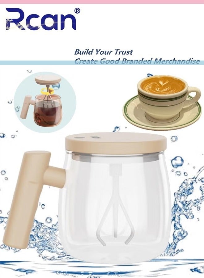 Rcan Electric Self Stirring Mug with Lid High Speed Glass Mixing Cup for Coffee Travel Office Waterproof Detachable Rod Lightweight 14oz Suitable for Home Use - Image 1
