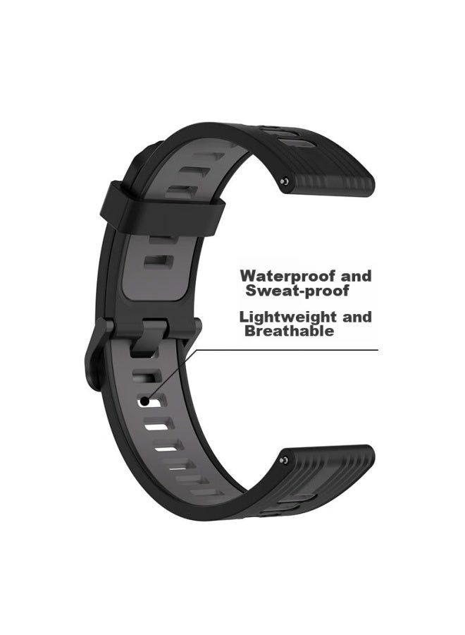 KMaxAI حزام ساعة متوافق مع Honor Watch Gs/4 Pro/Gs3I/Dream/2 من السيليكون، حزام ساعة ذكية 46 مم، حزام ساعة رياضية ذكية من دوبامين، حزام معصم بديل بألوان متباينة، أسود ورمادي - Image 3