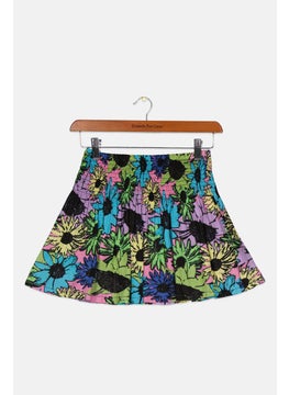 Kids Girl Floral Print Mini Skirt, Blue