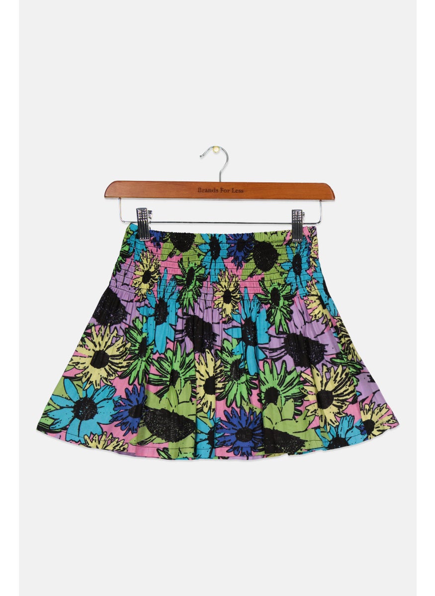 STEVE MADDEN - Kids Girl Floral Print Mini Skirt, Blue - Image 1