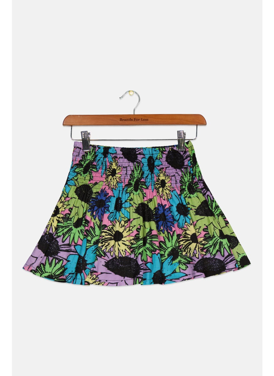 STEVE MADDEN - Kids Girl Floral Print Mini Skirt, Blue - Image 1