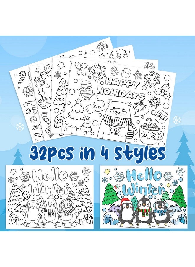 ANGOLIO Hello Winter Scene Coloring Pages - 32Pcs Christmas Coloring Pages For Kids Bulk Snowman Polar Bear Penguin Coloring Poster For Kids Winter Christmas Classroom Home Holiday Party Supplies - Image 3