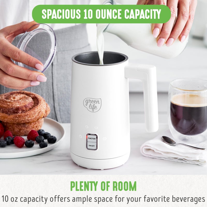 Greenlife Ceramic Electric Milk Frother  10Oz  4-In-1  Auto Hot And Cold Foam  Dense And Light Foam  Pfoa And Pfas Free  Cordless Milk Warmer And Steamer For Latte  Coffee  White - Image 2