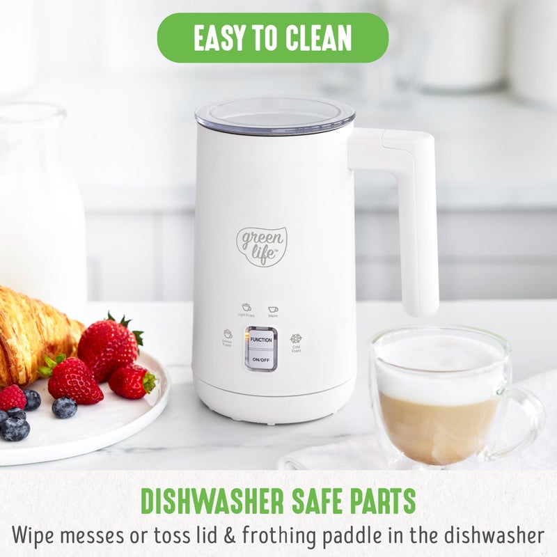 Greenlife Ceramic Electric Milk Frother  10Oz  4-In-1  Auto Hot And Cold Foam  Dense And Light Foam  Pfoa And Pfas Free  Cordless Milk Warmer And Steamer For Latte  Coffee  White - Image 4