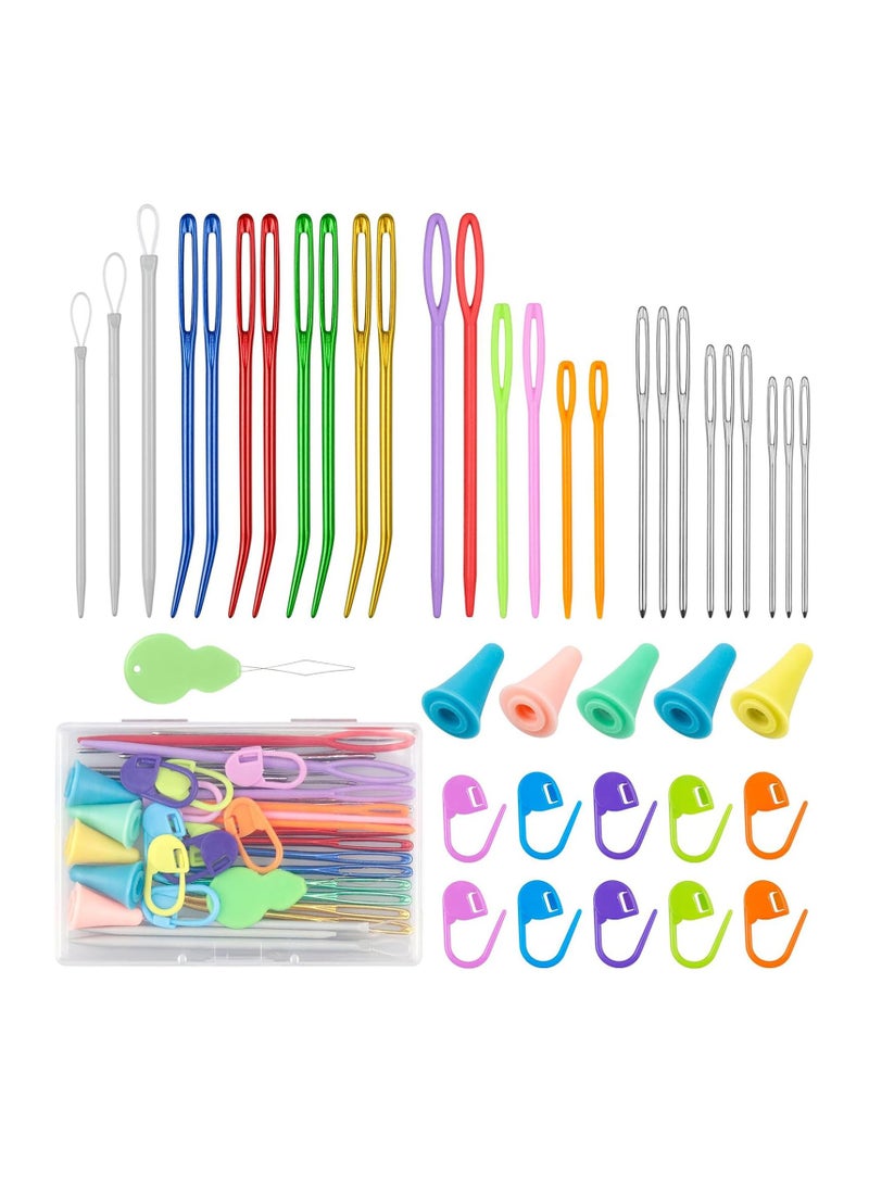 43 Pcs Yarn Needles Set, Assorted Yarn Needles Bent Tapestry Needle Weaving Needle Darning Needles Big Eye Blunt Knitting Needles with Stitch Markers for Knitting Crochet Kit - Image 1