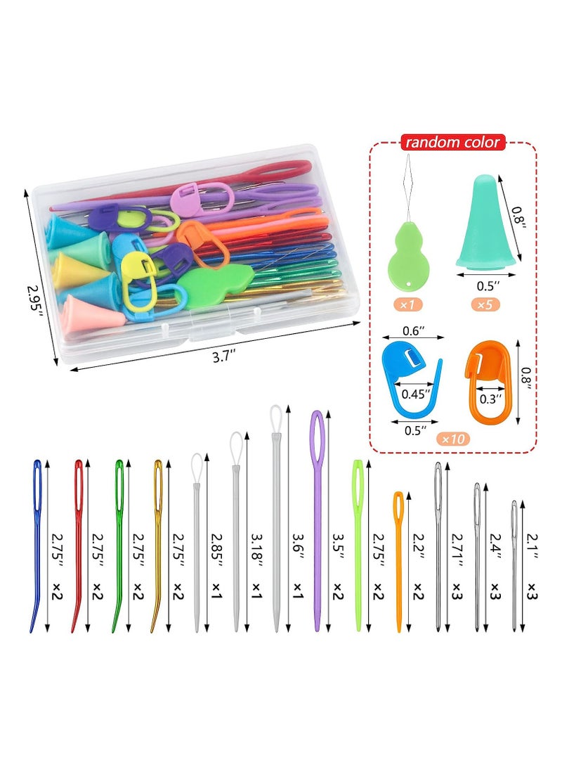 43 Pcs Yarn Needles Set, Assorted Yarn Needles Bent Tapestry Needle Weaving Needle Darning Needles Big Eye Blunt Knitting Needles with Stitch Markers for Knitting Crochet Kit - Image 2