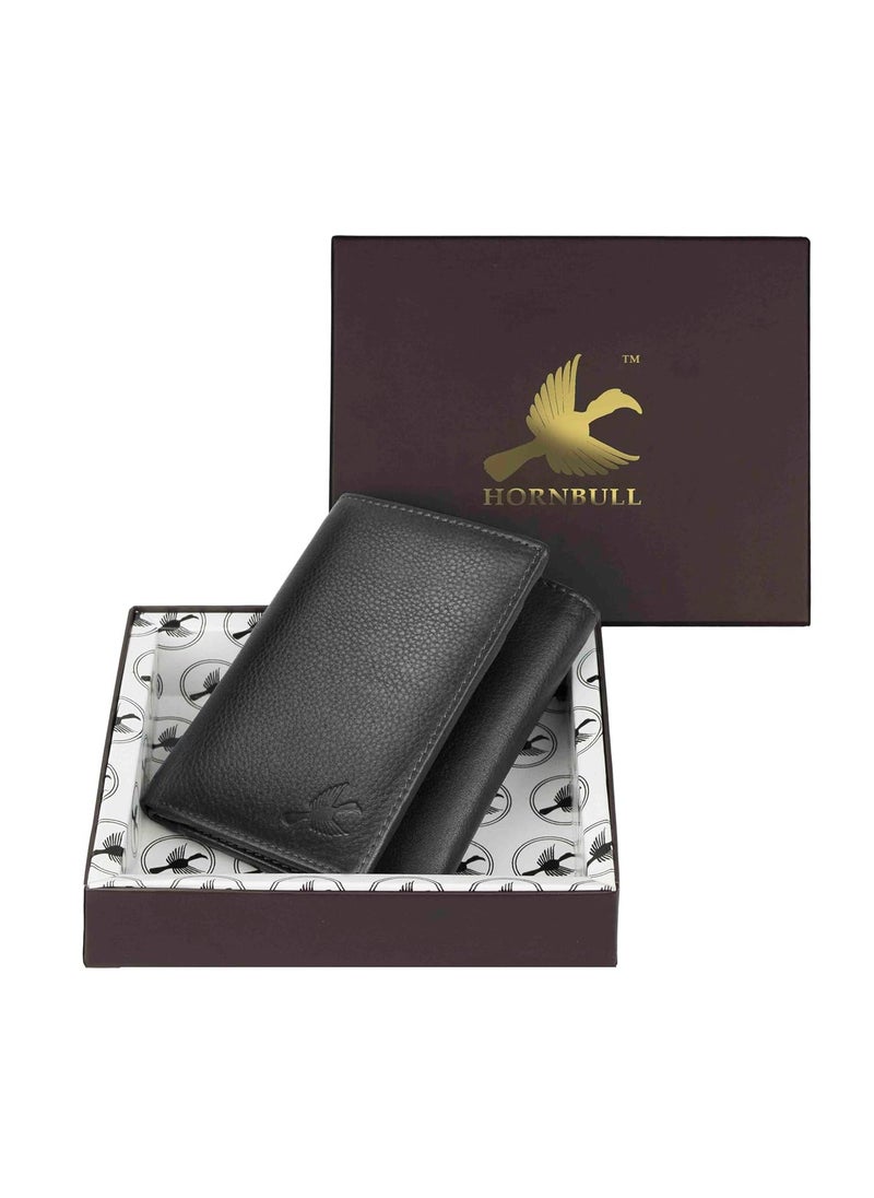 HORNBULL HORNBULL Trifold black Genuine Leather Wallet for Men | Mens Wallet with RFID Blocking | Gift Set  - Image 1