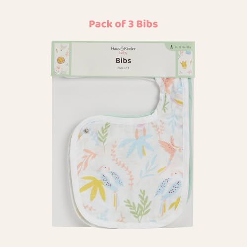 haus & kinder هاوس & كيندر تروبيكال تويست مصلحات بيبي من القطن – عبوة من 3 | نِعْمَة فائقة 100% قطن، مصلحات للتساقط والتغذية، عالية الامتصاص، 33 × 25 سم، أزرار قابلة للتعديل، مطبوعات حيوانات ونجوم للأطفال من 0–12 شهر - Image 3