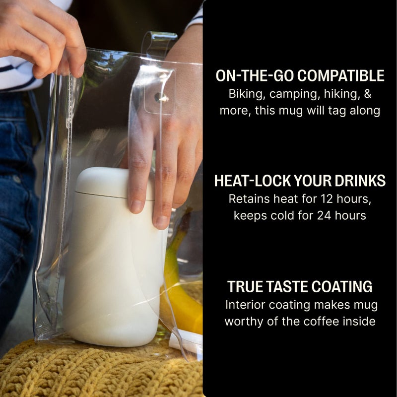 Fellow 16 oz Carter Wide Travel Mug - Wide Mouth Vacuum-Insulated Stainless Steel Coffee Mug - Tea and Coffee Tumbler - Travel Coffee Mug with Ceramic Interior - Matte White - Image 3