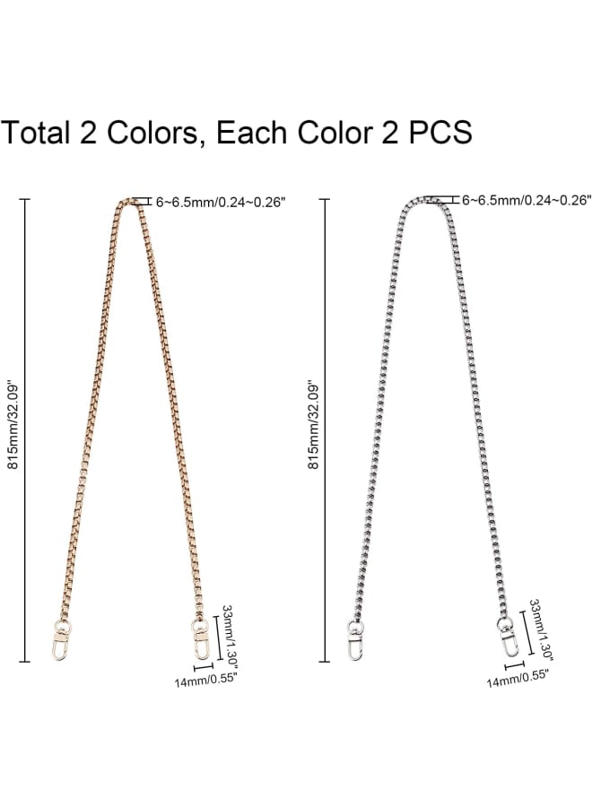 Flat Chain Strap, 4pcs 32 Inch Iron Bag Chains Strap Link Box Chain Replacement Bag Chain with Alloy Swivel Clasps for DIY Handbag Purse Wallet Clutch Crafts Making, Light Gold/Platinum  - Image 2