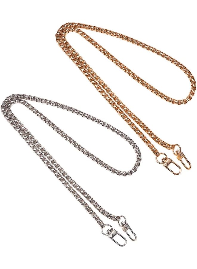 Flat Chain Strap, 4pcs 32 Inch Iron Bag Chains Strap Link Box Chain Replacement Bag Chain with Alloy Swivel Clasps for DIY Handbag Purse Wallet Clutch Crafts Making, Light Gold/Platinum  - Image 1