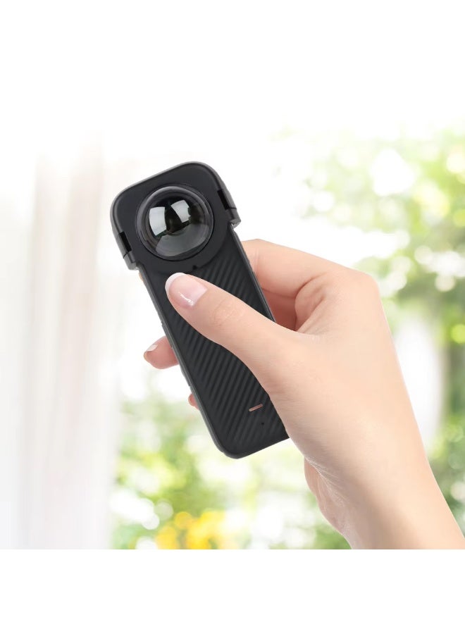 O Ozone Lens Guard Cap Compatible for Insta360 X5,Optical Tempered Glass Lens Guard Protective Cover,HD Transparent Dual Snap Design Lens Cap - Black - Image 4