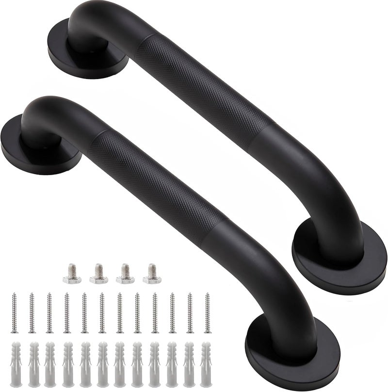 Rackickyer Shower Grab Bar, 2 Pack 12 Inch Black Bathroom Grab Bar, 1.25" Diameter 304 Stainless Steel Anti-Slip Grab Bars for Bathtubs and Showers, Handicap Shower Grab Bar for Seniors Elderly - Image 1