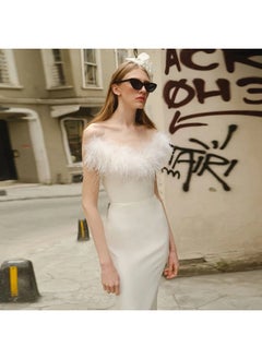 NIBEMINENT Feathers Patchwork Luxury Women Long Dress Spring Strapless Sleeveless Stretchy Vestidos  - Image 2