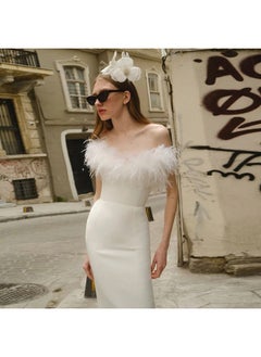 NIBEMINENT Feathers Patchwork Luxury Women Long Dress Spring Strapless Sleeveless Stretchy Vestidos  - Image 4