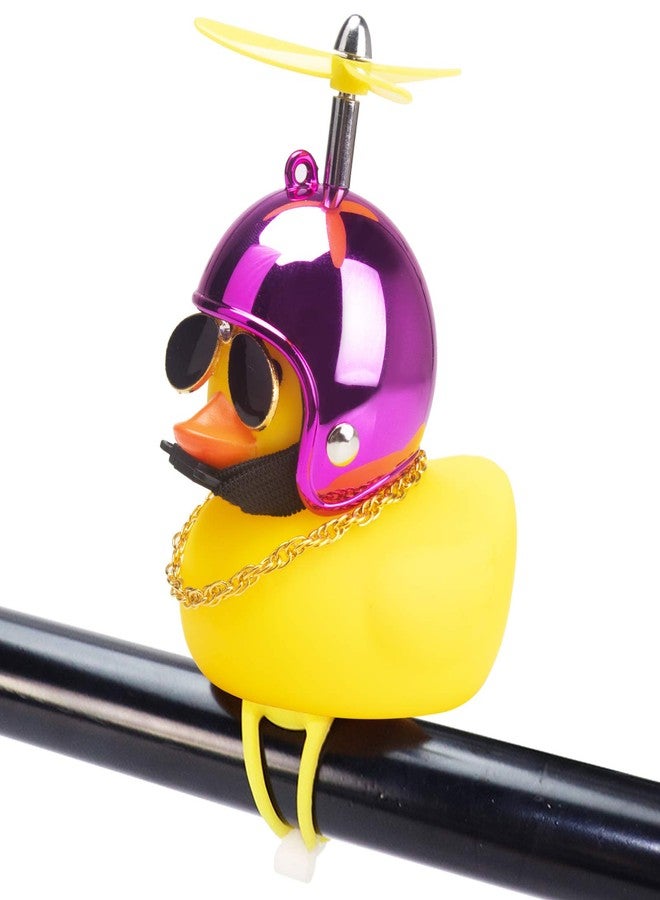 wonuu Rubber Duck Car Ornaments Yellow Duck Car Dashboard Decorations Squeeze Duck Bicycle Horns with Propeller Helmet (Bright Rose-Light) - Image 1