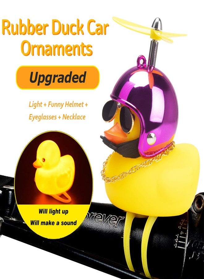 wonuu Rubber Duck Car Ornaments Yellow Duck Car Dashboard Decorations Squeeze Duck Bicycle Horns with Propeller Helmet (Bright Rose-Light) - Image 2