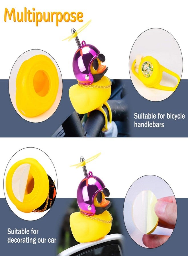 wonuu Rubber Duck Car Ornaments Yellow Duck Car Dashboard Decorations Squeeze Duck Bicycle Horns with Propeller Helmet (Bright Rose-Light) - Image 3