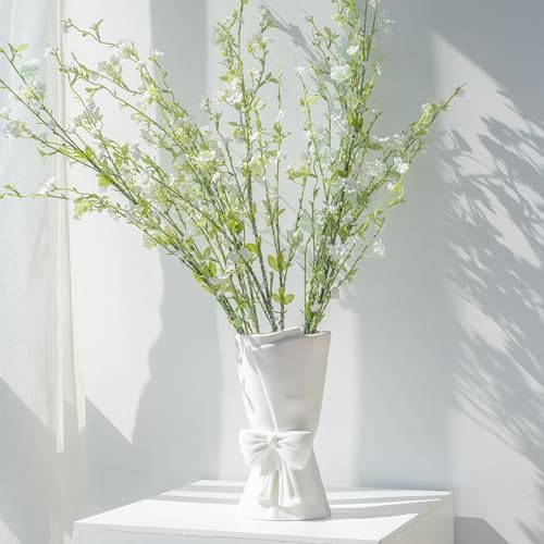 Relexome White Ceramic Bow Vase Unique Cute Decorative Bouquet Flower Vases 9.64 in - Image 5