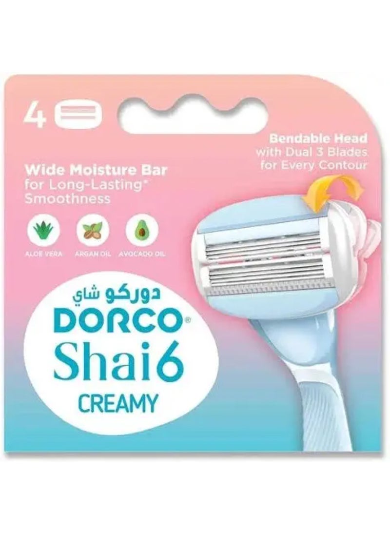 DORCO دوركو شاي 6 شفرات كريمية للنساء 4 قطع