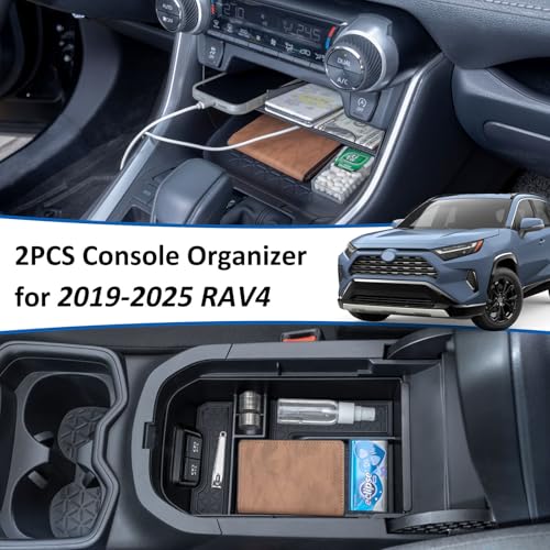 TOPINSTALL صينية فتحات ضخمة TOPINSTALL 2025 متوافقة مع تويوتا RAV4 و RAV 4 Prime من 2019-2025، فاصل صينية وحدة التحكم المركزية للهواتف مع حافظات، صينية تخزين صندوق الذراع - Image 3