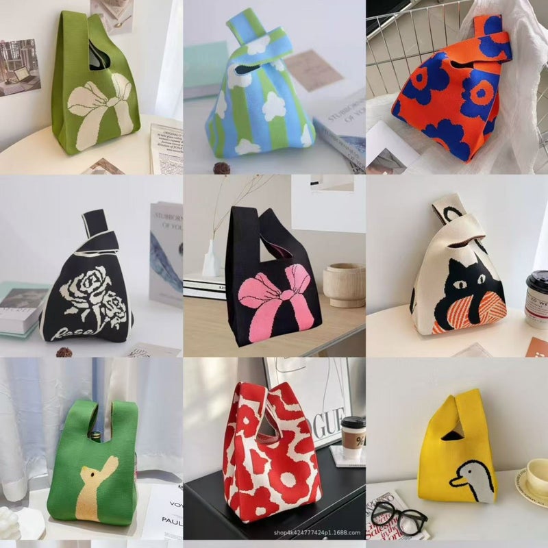 Knitted Cartoon Gift Bag Tote Handbag Outgoing Practical Gift Cyber Popular Lightweight Student Hand Carrying Casual Bag - Image 2
