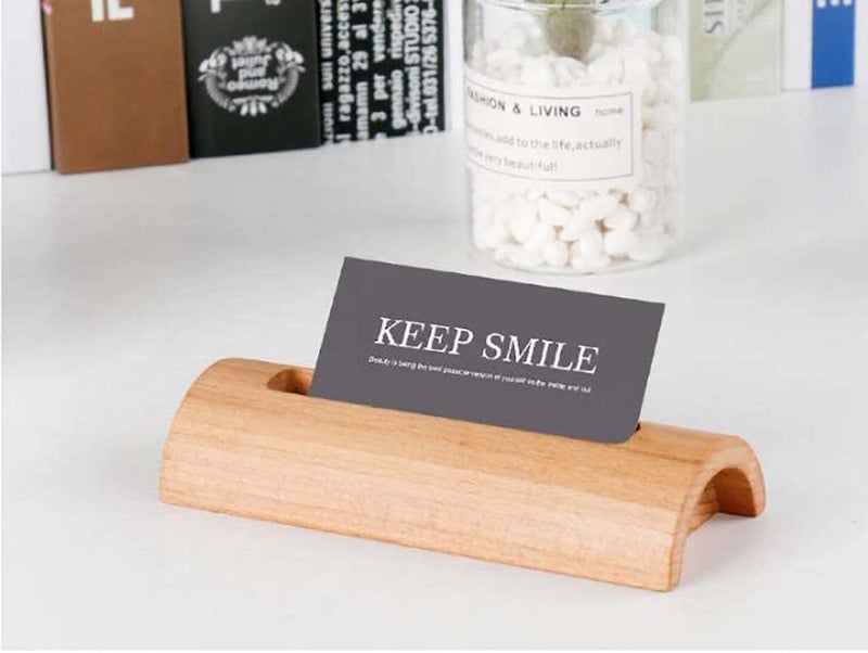 ZYNTIX Business Card Holder Card Organizer for Office Desk Visiting Card Holder Half Round Business Card Holder Desk Business Card Holder Stand Wooden Business Card Display Holders for Desktop (Wood) - Image 3
