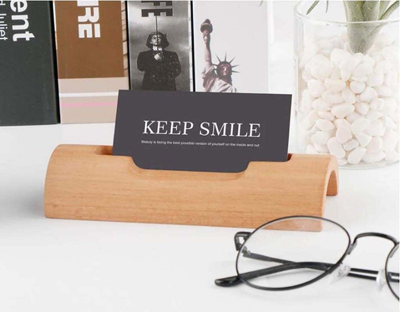ZYNTIX Business Card Holder Card Organizer for Office Desk Visiting Card Holder Half Round Business Card Holder Desk Business Card Holder Stand Wooden Business Card Display Holders for Desktop (Wood) - Image 4
