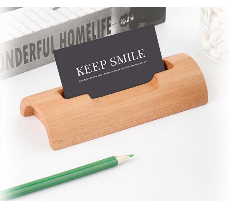 ZYNTIX Business Card Holder Card Organizer for Office Desk Visiting Card Holder Half Round Business Card Holder Desk Business Card Holder Stand Wooden Business Card Display Holders for Desktop (Wood) - Image 1