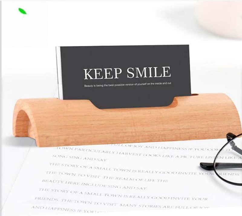 ZYNTIX Business Card Holder Card Organizer for Office Desk Visiting Card Holder Half Round Business Card Holder Desk Business Card Holder Stand Wooden Business Card Display Holders for Desktop (Wood) - Image 2
