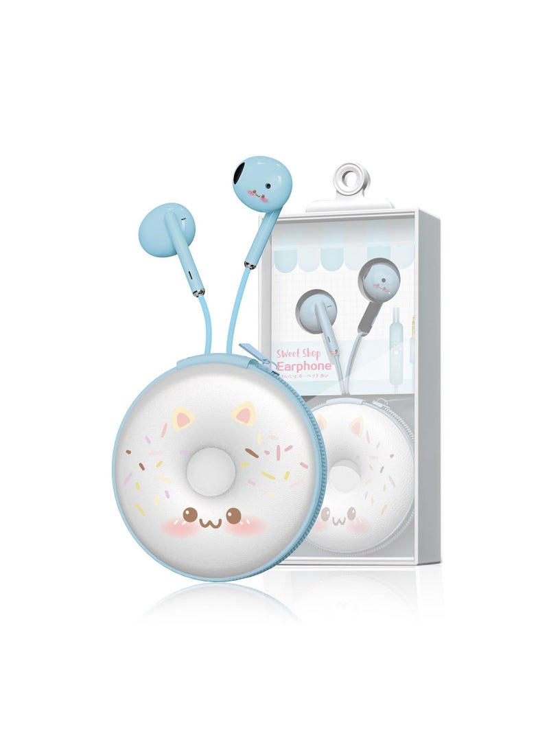 SYOSI Donut Earbuds for Kids in-Ear Headphones,Kid Size Flat Cable Wired Earbud Over Ear Headphones, Earphone with Microphone and Lovely Earphones Storage Case,Ideal Gifts for School Girls and Boys (blue) - Image 1