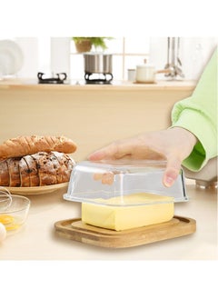 Generic Clear Butter Dish with Thick Bamboo Plate, Rectangular Butter Tray with Lid for Countertop and Refrigerator Freshness  - Image 5