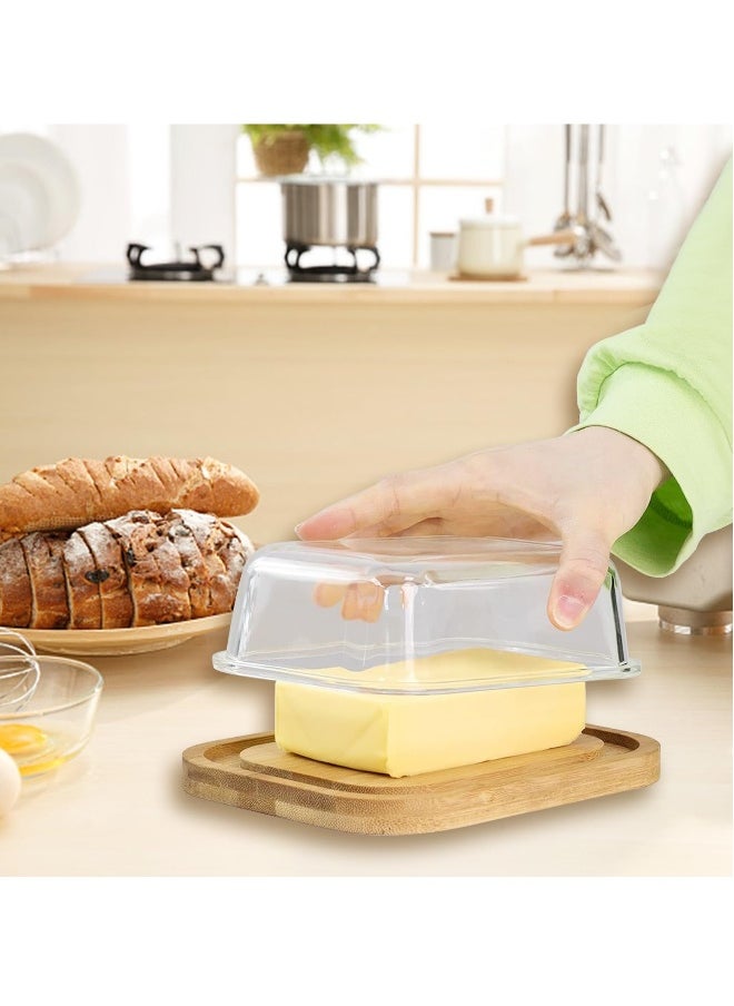 Generic - Clear Butter Dish with Thick Bamboo Plate, Rectangular Butter Tray with Lid for Countertop and Refrigerator Freshness - Image 1