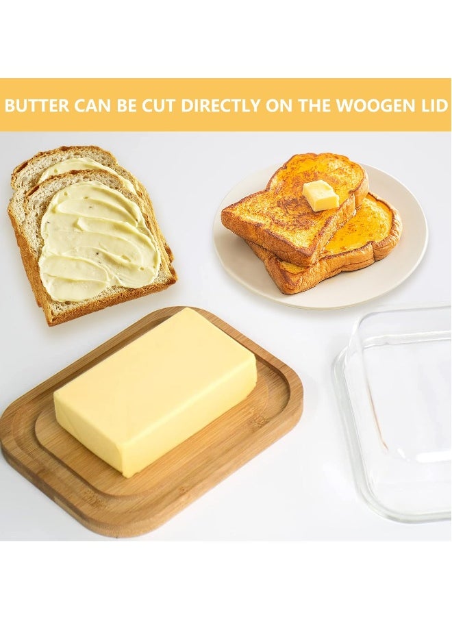 Generic - Clear Butter Dish with Thick Bamboo Plate, Rectangular Butter Tray with Lid for Countertop and Refrigerator Freshness - Image 1