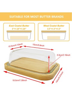 Generic Clear Butter Dish with Thick Bamboo Plate, Rectangular Butter Tray with Lid for Countertop and Refrigerator Freshness  - Image 2