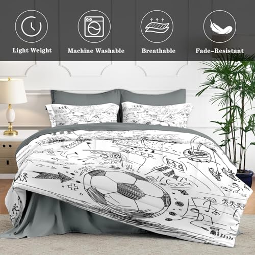 WeCozy 5 Pcs Twin Size Comforter Set with Pillowcase & Sham, Game Soccer Painting Bedding for Kids and Adults, Football Ball Cup Sport Bed in a Bag with Flat Fitted Sheet - Image 4