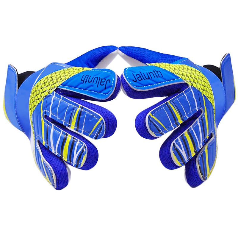 Jalunth Kids Youth Soccer Goalkeeper Goalie Gloves Boys Girls Goal Keeper Field Player Glove Ages 9-10 Years Old Anti-Slip Latex Palm Soft Pu Hand Back Size 7 Blue - Image 1