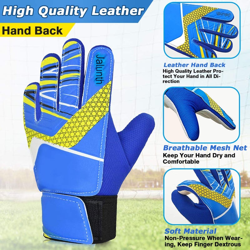 Jalunth Kids Youth Soccer Goalkeeper Goalie Gloves Boys Girls Goal Keeper Field Player Glove Ages 9-10 Years Old Anti-Slip Latex Palm Soft Pu Hand Back Size 7 Blue - Image 3