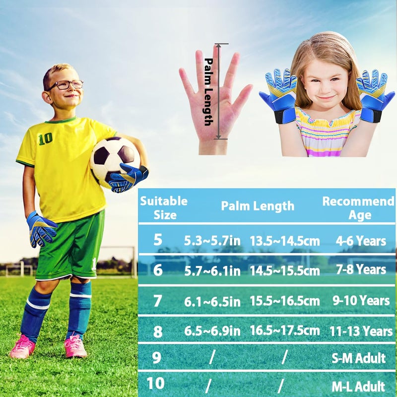 Jalunth Kids Youth Soccer Goalkeeper Goalie Gloves Boys Girls Goal Keeper Field Player Glove Ages 9-10 Years Old Anti-Slip Latex Palm Soft Pu Hand Back Size 7 Blue - Image 5