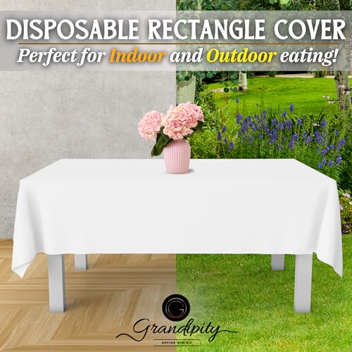 Grandipity 12 Pack Premium Disposable Plastic Tablecloth 54 Inch. x 108 Inch. with 0.3mm Thickness Table Cover - White - Image 5
