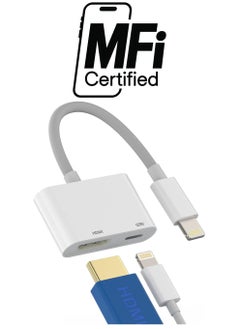 Generic Lightning to Hdmi Adapter for TV Compatible for iPhone 12 13 Pro Max Splitter Digital AV Female Port Converter and Charging Connector Cord Projector Monitor Sync Screen Ipad Mini Apple Charger Charge  - Image 1