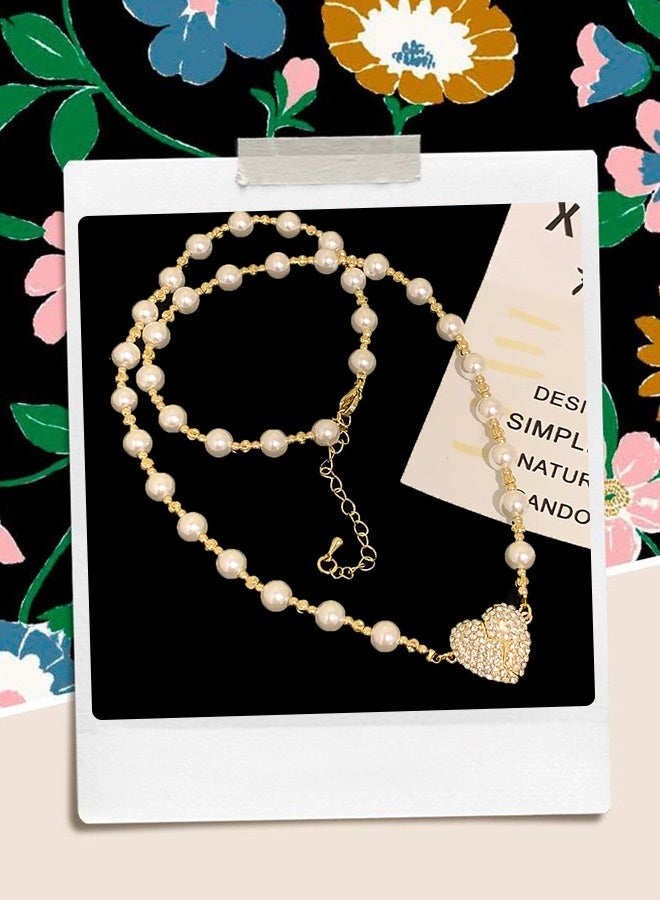 Hilyagems Pearl Heart Necklace Heart Choker Pendant for Women,Y2k Dainty White Love Pearl Beaded Necklace Chain Pearl Jewelry for Teen Grils Trendy Wedding Gifts - Image 3