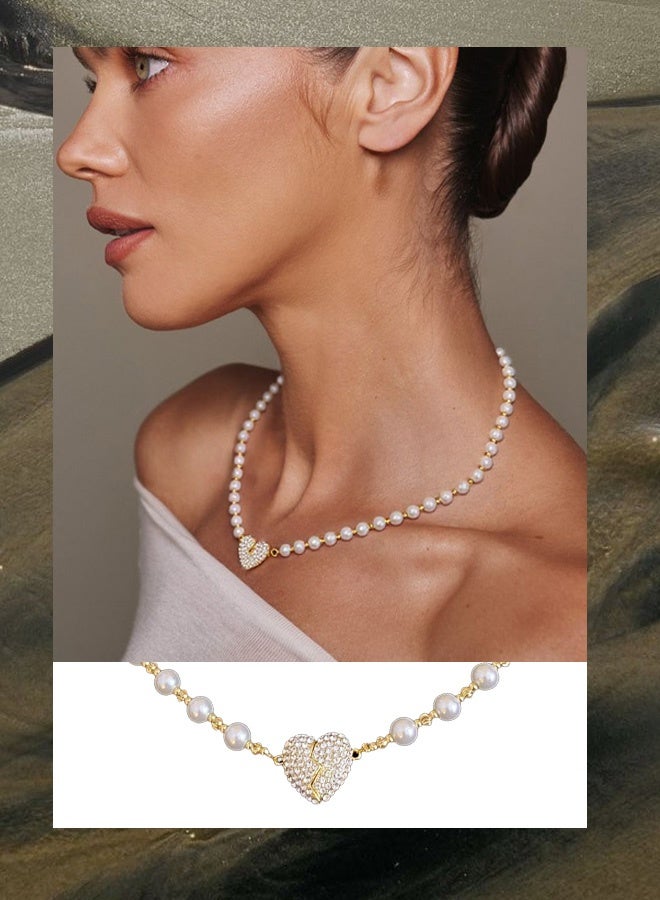Hilyagems Pearl Heart Necklace Heart Choker Pendant for Women,Y2k Dainty White Love Pearl Beaded Necklace Chain Pearl Jewelry for Teen Grils Trendy Wedding Gifts - Image 2