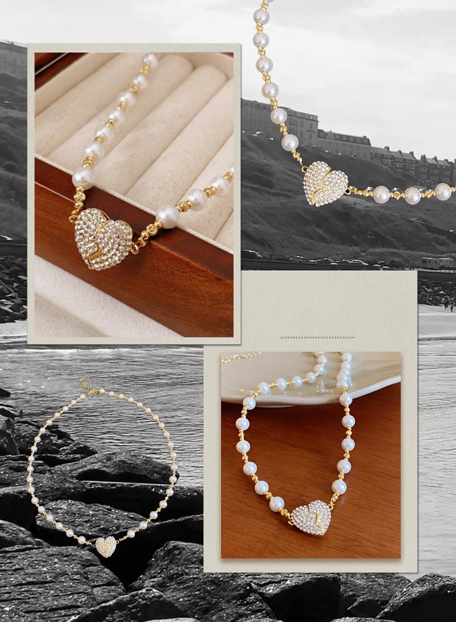 Hilyagems Pearl Heart Necklace Heart Choker Pendant for Women,Y2k Dainty White Love Pearl Beaded Necklace Chain Pearl Jewelry for Teen Grils Trendy Wedding Gifts - Image 4