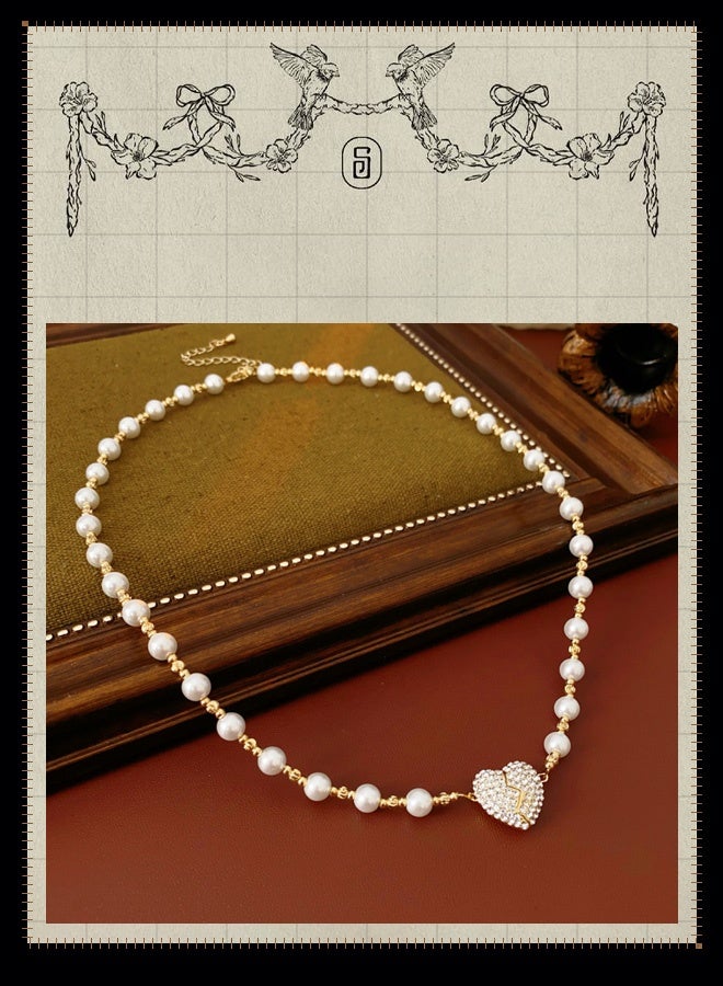 Hilyagems Pearl Heart Necklace Heart Choker Pendant for Women,Y2k Dainty White Love Pearl Beaded Necklace Chain Pearl Jewelry for Teen Grils Trendy Wedding Gifts - Image 1