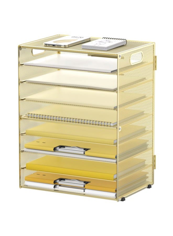 DALTACK 9-Tier Paper Letter Tray Desk Organizer with Handles, Mesh File Holder Organization, File Organizer for Desk Paper Sorter for Office Home School, Gold - Image 1