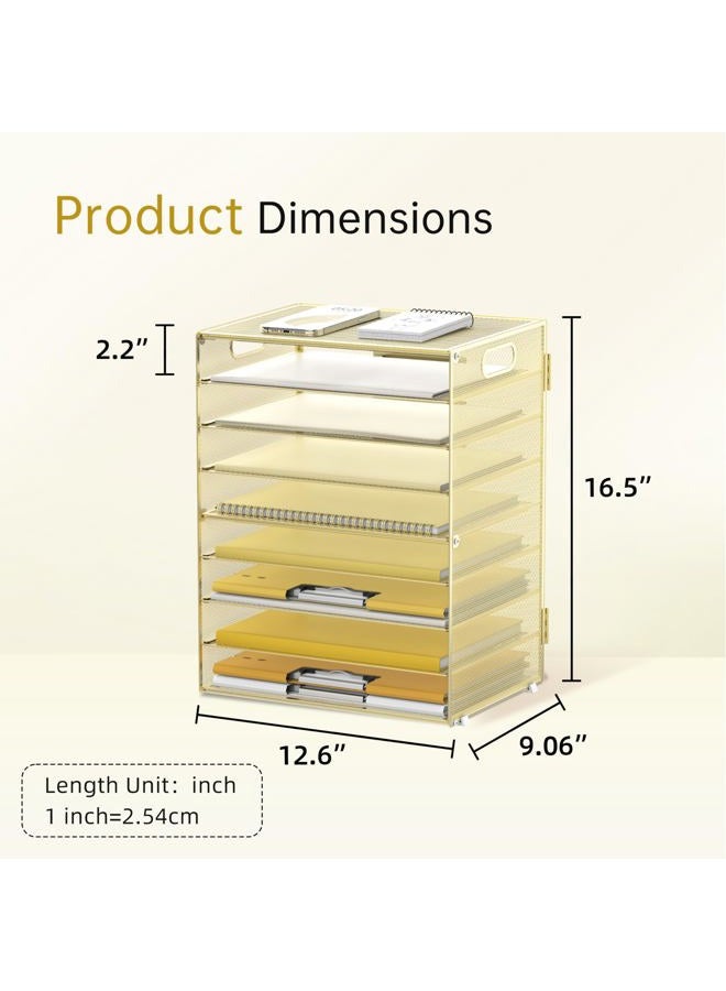 DALTACK 9-Tier Paper Letter Tray Desk Organizer with Handles, Mesh File Holder Organization, File Organizer for Desk Paper Sorter for Office Home School, Gold - Image 4