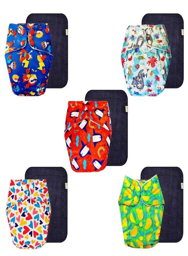 Dumbledo Premium Cloth Diaper with Black Insert (Pack of 5) | Hypoallergenic | Reusable & Washable | Travel Friendly | Ideal for Toddlers | 3 Months - 3 Years | Unisex Baby - Image 1