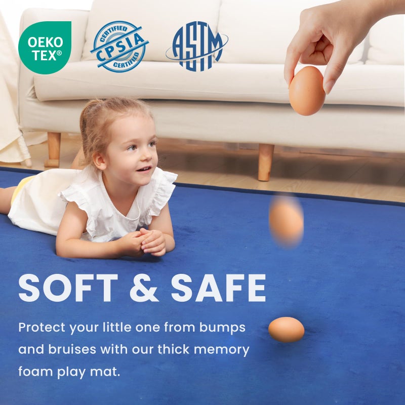 Huloo Sleep Baby Play Mat for Floor,1.3" Thick Elasti-Foam 50x50 Playpen Mat for Toddlers Infant Kids,Water-Repellent Soft Coral Velvet Tummy Time Non Slip Crawling,Tatami(Dark Blue) - Image 4