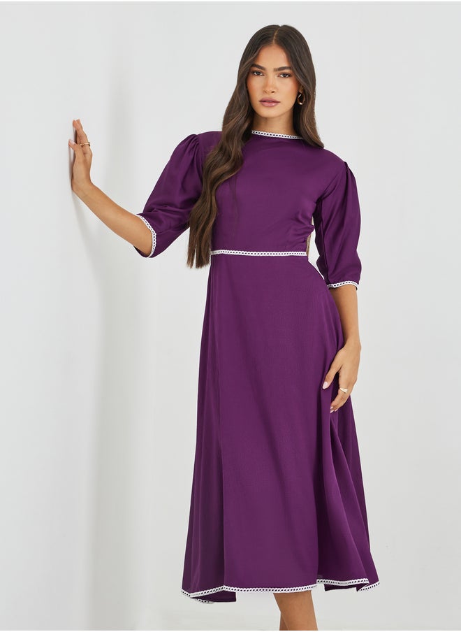 Maxim Creation Maxim Creation Solid Boat Neck A-Line Dress with Lace Trim  - Image 3